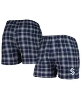 Men's Concepts Sport Deep Sea Blue, Gray Seattle Kraken Ledger Flannel Boxers