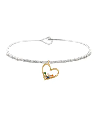 Unwritten Multi Color Cubic Zirconia Heart Bangle Bracelet - Gold Two