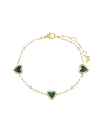 by Adina Eden 14k Gold-Plated Sterling Silver Mother of Pearl & Cubic Zirconia Heart Link Bracelet