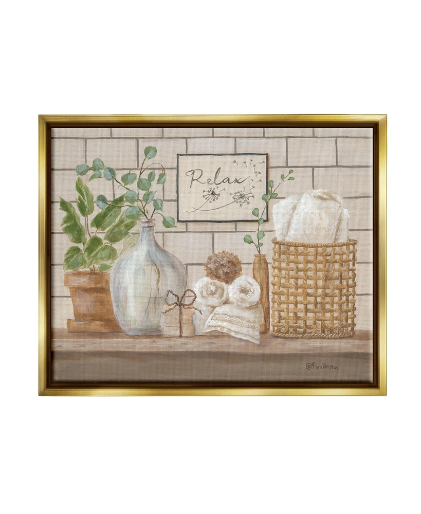 Stupell Industries Relax Uplifting Bathroom Scene Framed Floater Canvas Wall Art, 17" x 1.7" x 21" - Multi