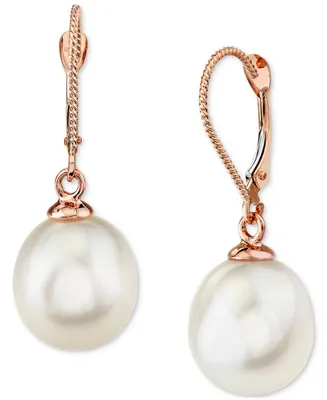 Cultured Freshwater Pearl (11mm) Leverback Drop Earrings in 14k Rose Gold