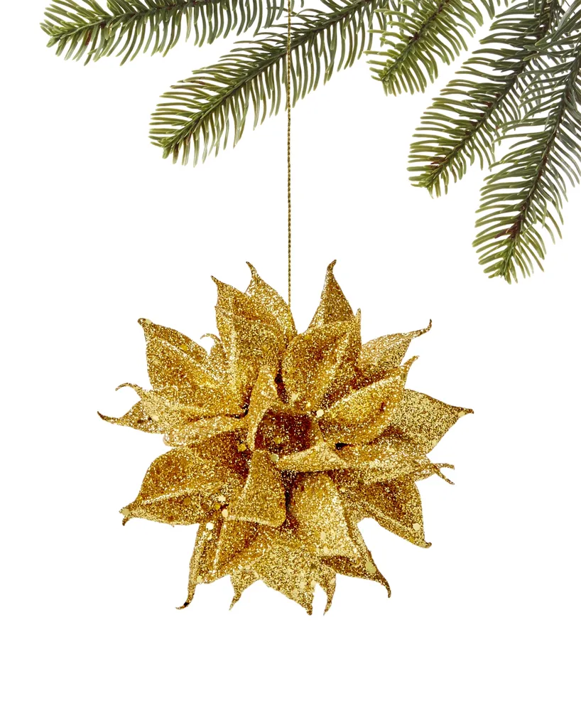 Holiday Lane Shine Bright Glittered Flower Ball Ornament, Exclusively at Macy's