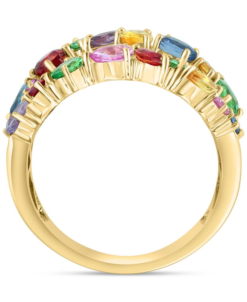 Effy Multi-Sapphire (1-5/8 ct. t.w.) & Tsavorite (1/3 ct. t.w.) Textured Wide Width Statement Ring in 14k Gold