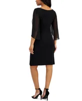 Connected Petite Chain-Detail Sheer-Sleeve Sheath Dress