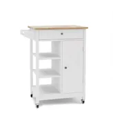 Simplie Fun Kitchen Island Rolling Trolley Cart With Towel Rack Rubberwood Table Top