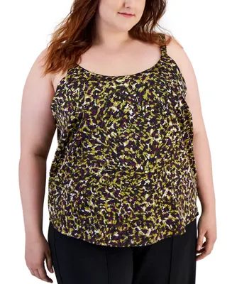 Bar Iii Plus Size Multi-Print Scoop-Neck Spaghetti-Strap Cami Top, Created for Macy's