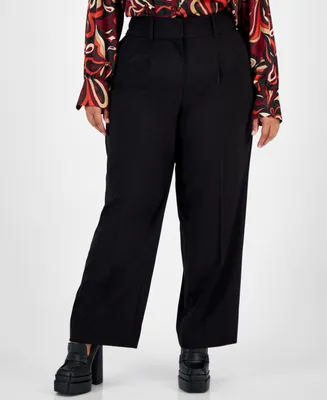Bar Iii Plus Solid Pleat-Front Wide-Leg Pants, Created for Macy's