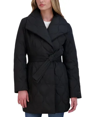 Tahari Women's Belted Asymmetrical Quilted Coat