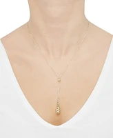 Italian Gold Lattice Teardrop 18" Lariat Necklace in 10k Gold