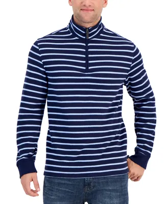 Club Room Men's Classic Fit Striped French Rib Quarter-Zip Sweater, Created for Macy's