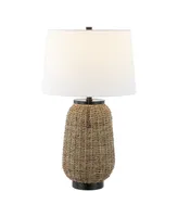 Chakrii 25" Rustic Bohemian Iron, Rattan Led Table Lamp with Pull-Chain