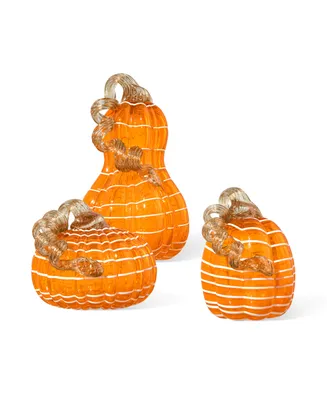 Glitzhome White Lines Glass Pumpkin Gourd, Set of 3