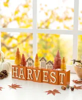 Glitzhome 14" L Harvest Wooden House/Brush Trees Table Decor