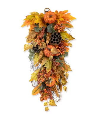 Glitzhome 25" H Fall Pumpkin Leaf Swag