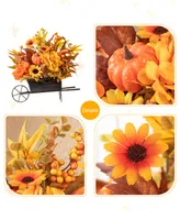 Glitzhome 14" L Fall Floral Cart Centerpiece