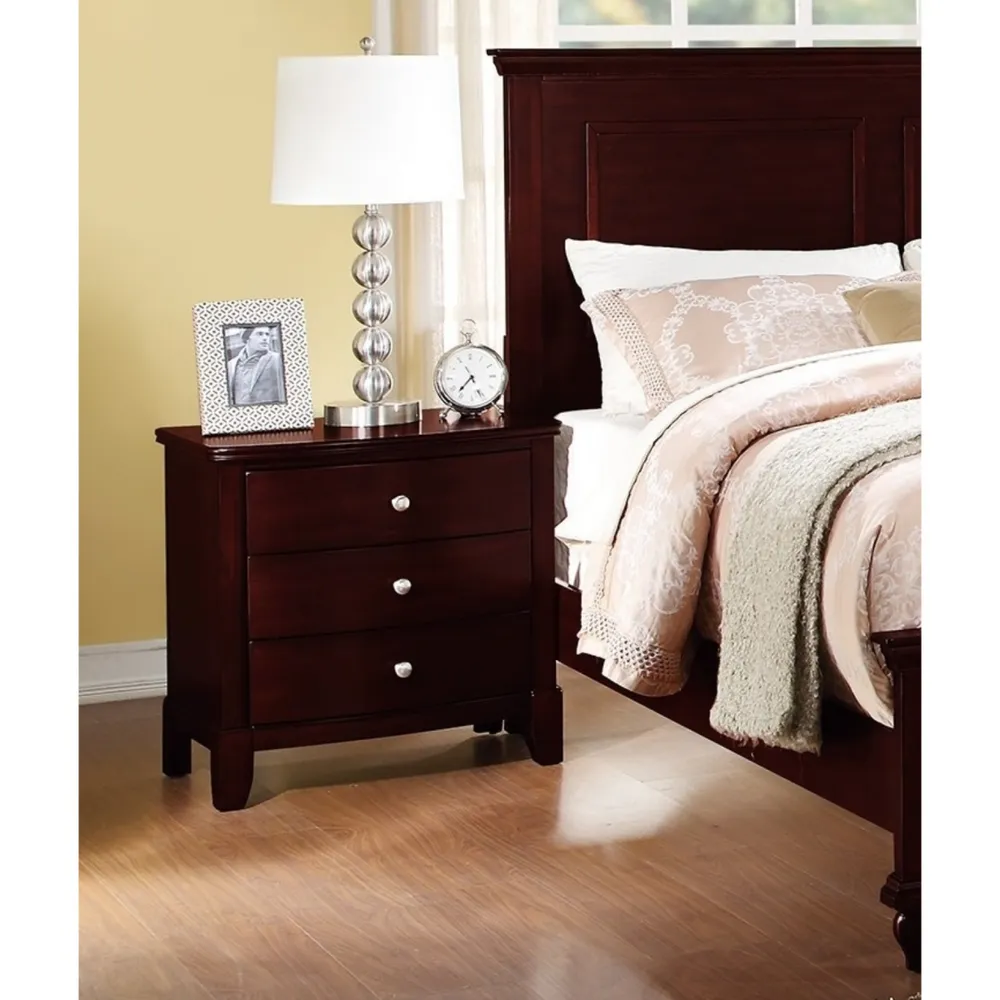 Simplie Fun Brown Finish 3-Drawers Nightstand Bedroom Furniture 1 Piece Nightstand Mdf Birch Veneer