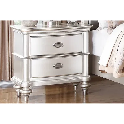 Simplie Fun Classic Bedroom Elegant Nightstand Finish Or Silver 2-Drawers Bedside Table Ply
