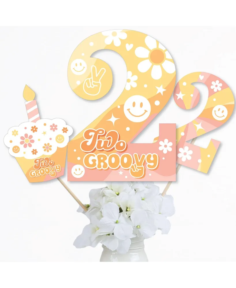 Two Groovy Boho Hippie Second Birthday Centerpiece Sticks Table Toppers 15 Ct - Assorted Pre