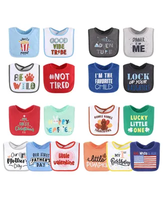 The Peanutshell Baby Girls Unisex Terry Bibs, 18 Pack for Feeding, Teething, or Drooling, Neutrals and Holiday Theme