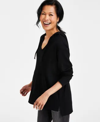 Style & Co Petite Waffle-Knit Tunic Hoodie