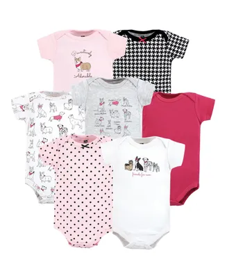 Hudson Baby Girls Cotton Bodysuits Dogs, 7-Pack