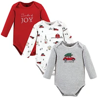 Hudson Baby Unisex Cotton Long-Sleeve Bodysuits, Christmas Scene, 3-Pack