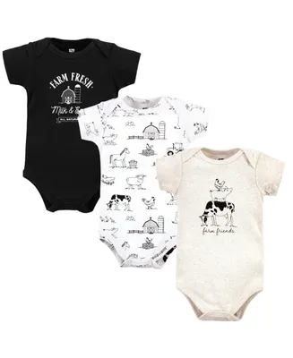 Hudson Baby Baby Boys Unisex Baby Cotton Bodysuits, Farm Friends, 3-Pack