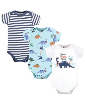 Hudson Baby Boys Unisex Cotton Bodysuits, Beach Dino, 3-Pack