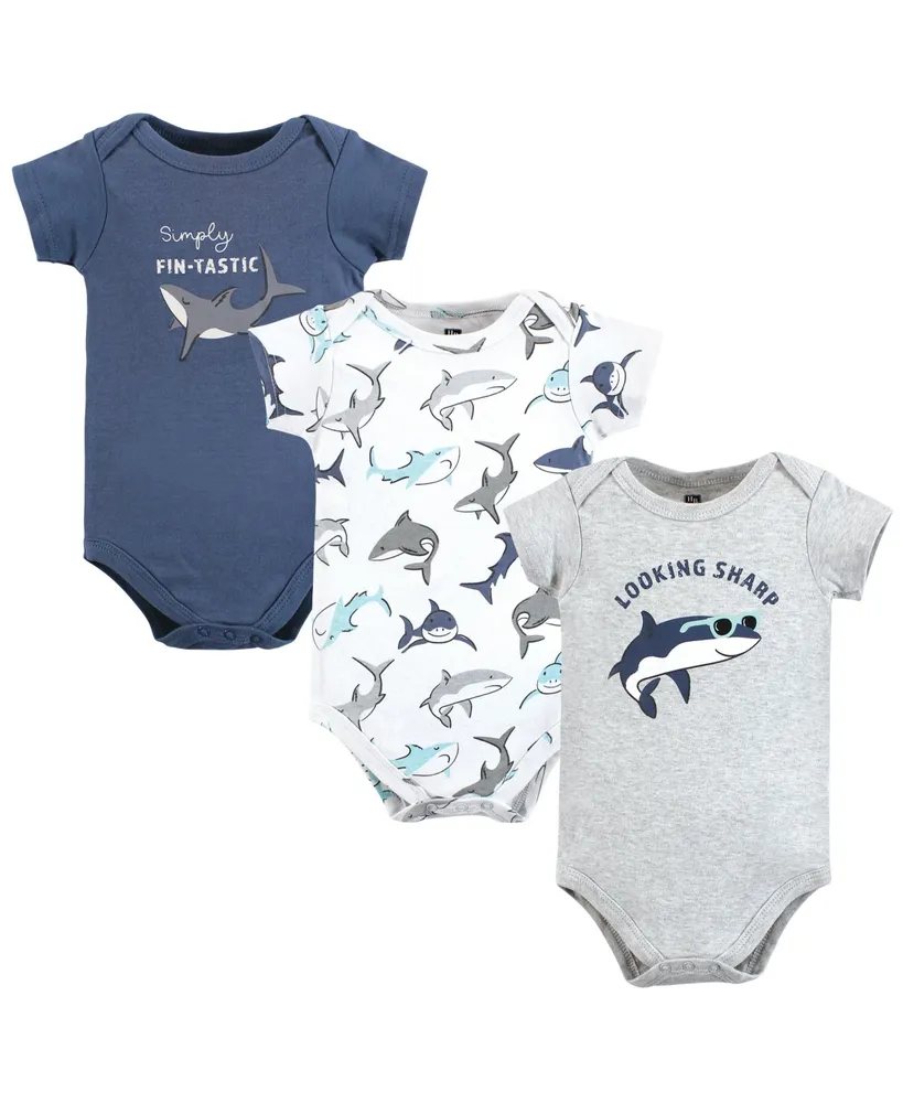 Hudson Baby Boys Unisex Cotton Bodysuits, Fintastic, 3-Pack