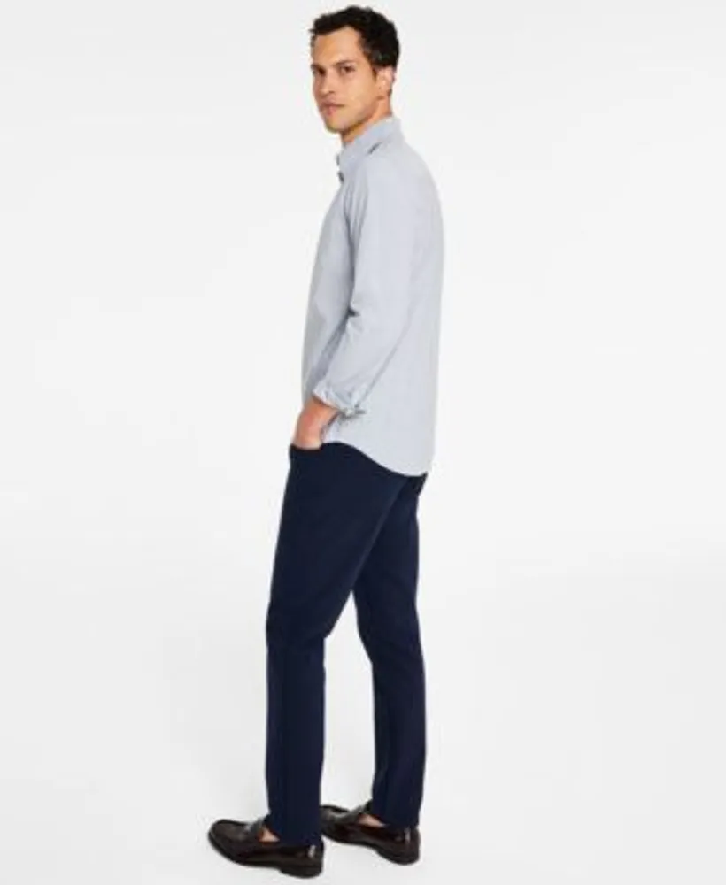 Calvin Klein Mens Ck Move 365 Slim Fit Performance Stretch Pants Slim Fit Chambray Long Sleeve Button Front Shirt Outfit
