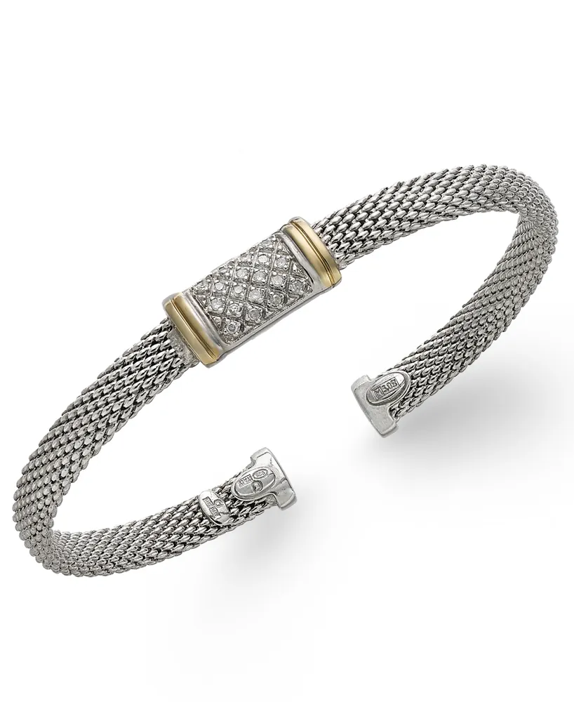 Diamond Mesh Bangle Bracelet in 14k Gold and Sterling Silver (1/8 ct. t.w.)