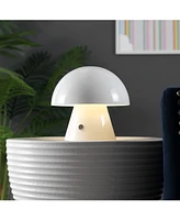 Porcini 7" Contemporary Bohemian Rechargeable, Cordless Iron Integrated Led Mushroom Table Lamp