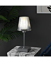 Oscar 12.5" Modern Industrial Rechargeable, Cordless Iron, Acrylic Integrated Led Table Lamp with Ribbed Shade