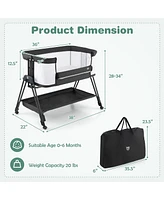 Costway Baby Baby Bedside Sleeper Bassinet with Wheels & Storage Tray Folding Adjustable Crib