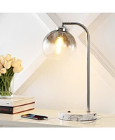 Ada 20" Industrial Contemporary Iron, Glass Led Task Lamp with Usb Charging Port