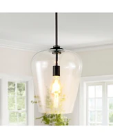 Hayes 11.25" 1-Light Industrial Farmhouse Iron, Glass Led Pendant