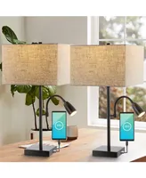 Austin 25.5" 2-Light Farmhouse Industrial Iron Led Table Lamp with Usb Charging Port and Adjustable Reading Light, Set of 2