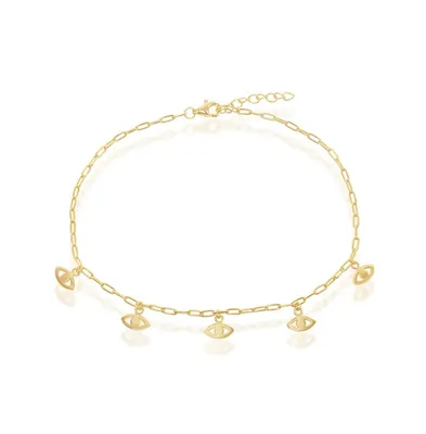 Sterling Silver Evil Eye Charms Paperclip Anklet - Gold Plated