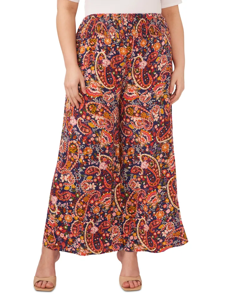 Vince Camuto Plus Printed Smocked-Waist Pants