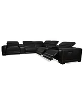 Closeout! Krofton 7-Pc. Beyond Leather Fabric Sectional with 3 Power Motion Recliners and 2 Consoles, Created for Macy's