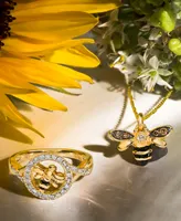Le Vian Diamond (1/8 ct. t.w.) & Black Enamel Bee 18" Pendant Necklace in 14k Gold