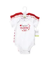 Hudson Baby Infant Girl Cotton Bodysuits, Valentine Sweetheart, 3-Pack