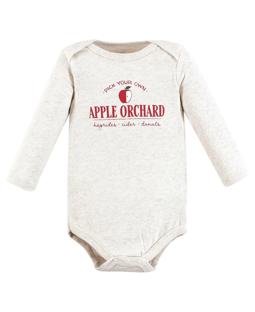 Hudson Baby Baby Boys Cotton Long-Sleeve Bodysuits, Apple Orchard, 3-Pack