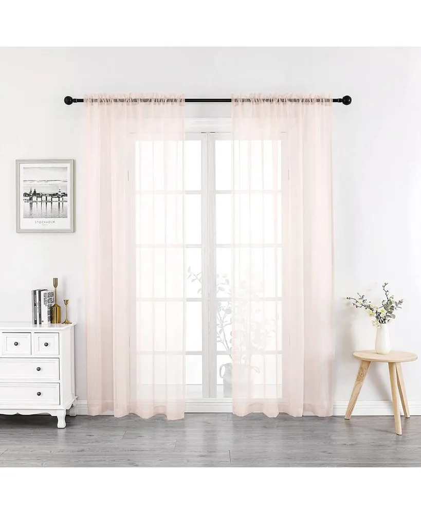 Kate Aurora 2 Piece Rose Pink Colored Rod Pocket Sheer Voile Window Curtains