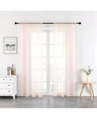 Kate Aurora 2 Piece Rose Pink Colored Rod Pocket Sheer Voile Window Curtains