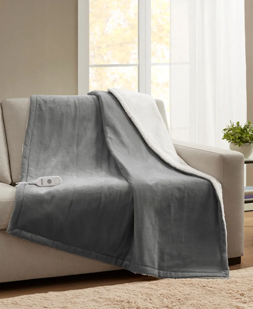 Closeout! Premier Comfort Heated Plush to Sherpa Throw