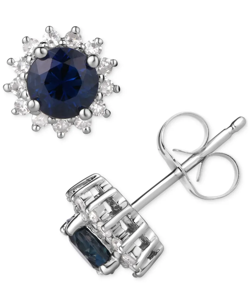 Sapphire (7/8 ct. t.w.) & Diamond (1/5 ct. t.w.) Halo Stud Earrings in 14k White Gold