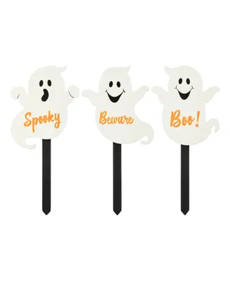 Glitzhome 15" H Halloween Wooden Ghost Yard Stake, Set of 3