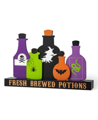 Glitzhome 14" L Halloween Wooden Poison Bottles Table Decor