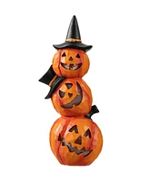 Glitzhome 14.25" H Halloween Lighted Stacked Resin Pumpkin Table Decor